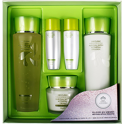 3W Clinic Набор для ухода за кожей с алоэ - Aloe full water activating skin 3 kit set