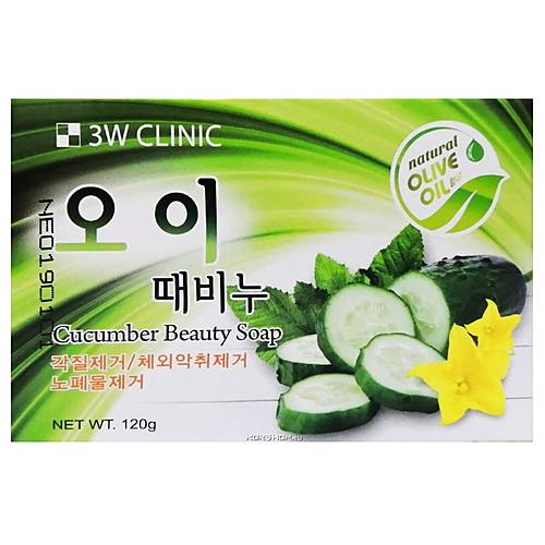 3W Clinic Мыло кусковое с экстрактом огурца - Cucumber beauty soap, 120г