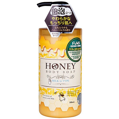 Funs Гель для душа увлажняющий с экстрактом меда и молока - Honey milk, 500мл
