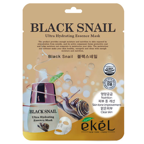 Ekel Маска для лица тканевая с муцином черной улитки - Essence mask black snail, 25г