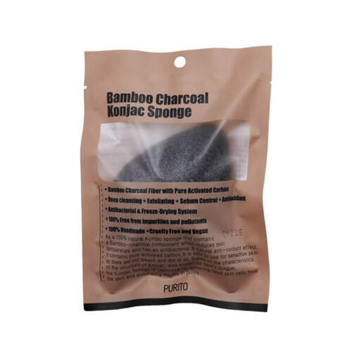 Purito Спонж конняку с древесным углём - Bamboo charcoal konjac sponge, 1шт