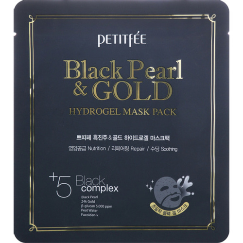 Petitfee Маска гидрогелевая жемчуг/золото - Black pearl&gold hydrogel mask pack, 32г