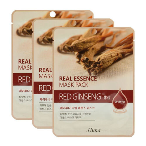 Juno Набор тканевых масок с красным женьшенем - Real essence mask pack red ginseng, 3шт