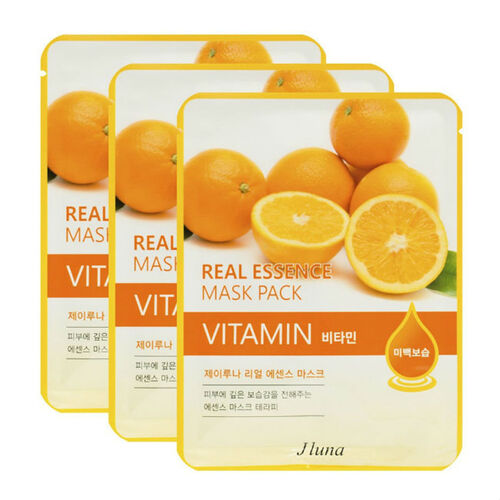 Juno Набор тканевых масок с витаминами - Real essence mask pack vitamin, 3шт