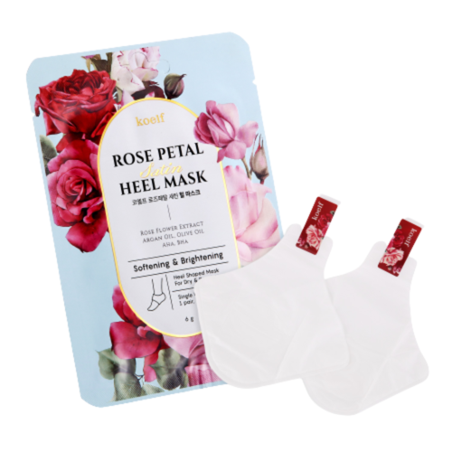 Koelf Маски-носочки для ног «роза» - Rose petal satin heel mask, 6г