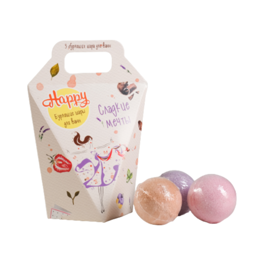 Beauty Fox Набор бурлящих шаров для ванн «сладкие мечты» - Happy, 3шт*40г