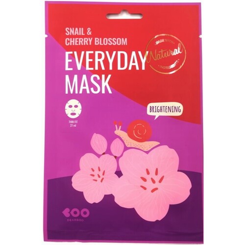 Dearboo Маска тканевая с муцином улитки и цветов сакуры - Snail&cherry blossom everyday mask, 27мл