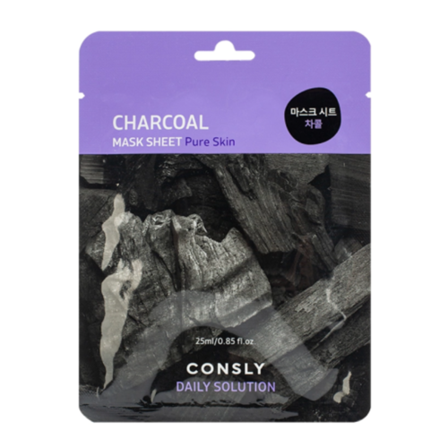 Consly Маска тканевая для лица с древесным углём - daily solution charcoal mask sheet, 25мл