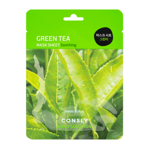 Consly Маска тканевая с экстрактом листьев зелёного чая - daily solution green tea mask sheet, 25мл