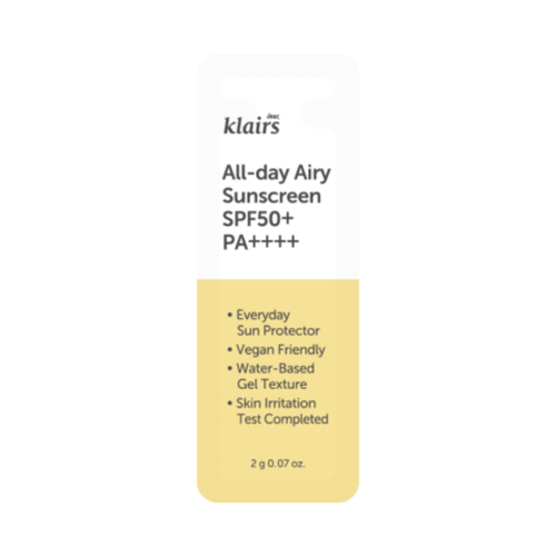 Dear, Klairs Крем солнцезащитный воздушный - All-day airy sunscreen, 2г (пробник)