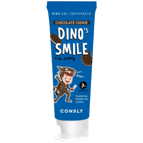 Consly Зубная паста гелевая детская c ксилитом и вкусом шоколадного печенья - DIno's smile, 60г