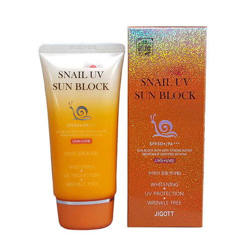 Jigott Крем солнцезащитный с улиточным муцином - Snail uv sun block cream SPF50 PA+++, 70 мл