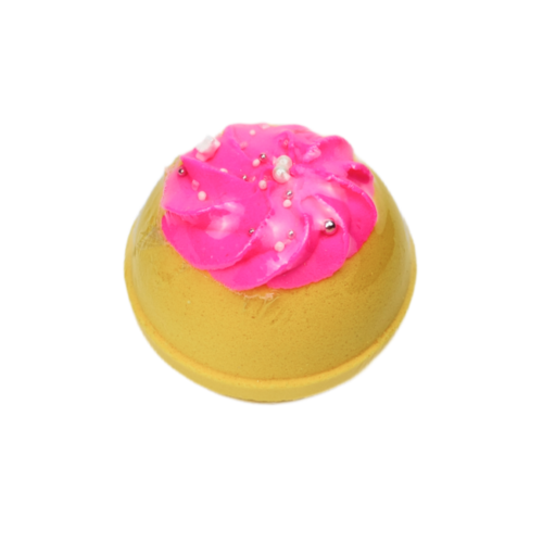 DUSHA Бомбочка для ванны "Лимонные меренги" чаша желтая с розовой пеной, кондитерской посыпкой, 320г