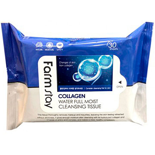FarmStay Салфетки увлажняющие с коллагеном - Collagen water full moist cleansing tissue, 30шт