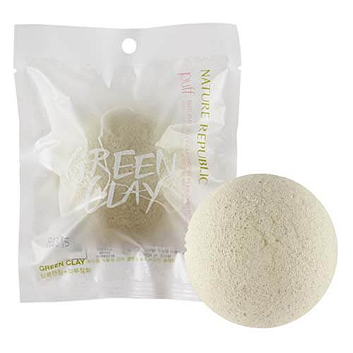 Nature Republic Спонж-конняку очищающий с зеной глиной - Puff - Green clay, 1шт